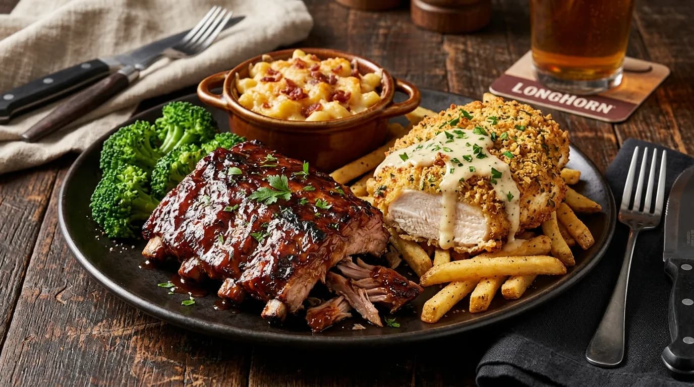 9 oz. Parmesan Crusted Chicken with Half-Rack Baby Back Ribs - Grill Master Combos 9 oz. Parmesan Crusted Chicken with Half-Rack Baby Back Ribs - Grill Master Combos at LongHorn Steakhouse